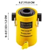 A yellow hydraulic cylinder with dimensions indicated by text overlays. Podgląd zdjęcia produktu