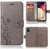 Collage of a phone case with a floral design, showing the front, inside with cards, and back. Produktbild-Vorschau