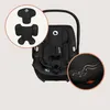 A black baby car seat with two circular insets highlighting its features. Produktbild-Vorschau