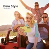A group of friends are taking a selfie in a red jeep on a sunny day. Produktbild-Vorschau