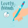 A hand holding a blue pen with a bunny charm, writing on a light blue background with text. Podgląd zdjęcia produktu