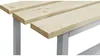 Close-up view of a wooden bench with metal legs. Podgląd zdjęcia produktu