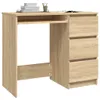 A light brown wooden desk with drawers and a keyboard tray. Produktbild-Vorschau