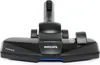 A close-up front view of a black Philips vacuum cleaner floor head, presented against a white background. Produktbild-Vorschau
