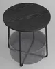 A round side table with a black wood top and a grey fabric basket underneath. Náhled obrázku produktu