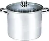 A stainless steel cooking pot with a glass lid and handles, shown from a front-side angle against a white background. Produktbild-Vorschau