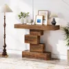 A wooden console table with decorative items and a lamp in a room. Anteprima dell’immagine prodotto