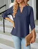 ASKSA Damen Bluse V-Ausschnitt Einfarbig Oberteile Elegant Produktbild-Vorschau 2