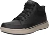 A studio shot of a black high-top sneaker with a tan sole. Produktbild-Vorschau