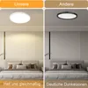 A split image comparing two ceiling lights in a bedroom setting, highlighting differences in light distribution. Voir les images du produit