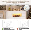 A white sideboard with LED lighting and decorative items, shown with instructional diagrams for safety. Voir les images du produit