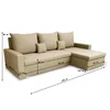 A sectional sofa with dimensions indicated by measurement lines and text. Produktbild-Vorschau