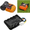 Collage of a robotic lawnmower and its battery pack. Produktbild-Vorschau