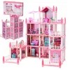 Puppenhaus rosa DIY 4 Ebenen von Möbeln Produktbild-Vorschau 1