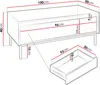 A diagram showing the dimensions of a coffee table with a drawer. Náhled obrázku produktu