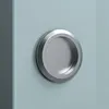 A close-up of a round, silver door handle on a light blue surface. Produktbild-Vorschau