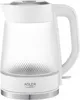 A white electric kettle with a glass body and a textured pattern. Produktbild-Vorschau