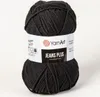 A ball of black yarn with a label. Produktbild-Vorschau