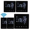 A collage of digital thermostats, some with a WiFi symbol. Produktbild-Vorschau