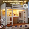 A loft bed with integrated desk, wardrobe, and LED lighting, showcasing its features. Anteprima dell’immagine prodotto