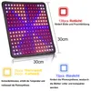 A square LED plant grow light with dimensions and descriptions of its light spectrums. Náhľad obrázku produktu