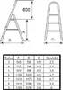 Diagrams and a table showing dimensions and weight for different sizes of a ladder. Náhľad obrázku produktu