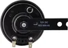 The back of a black electric horn with a metal mounting bracket attached. Text is visible on the bracket. Voir les images du produit