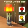 A Minecraft-style torch lamp with dimensions and on/off effects shown. Náhled obrázku produktu