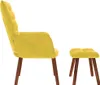A yellow velvet armchair and matching ottoman are shown against a white background. Náhľad obrázku produktu