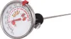 A kitchen thermometer with a dial is shown against a white background. The dial has temperature markings and illustrations of fruits and vegetables. The thermometer has a metal probe extending to the right. Anteprima dell’immagine prodotto