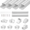 A collage of white plastic air conditioner line set cover components, including straight pieces, elbows, and flexible tubing. Anteprima dell’immagine prodotto