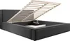 A dark grey upholstered bed frame with its slatted base lifted to reveal storage space underneath. Produktbild-Vorschau