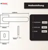 Diagrams and text illustrating the dimensions and specifications of a door handle set. Produktbild-Vorschau