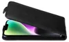 A black flip case for a smartphone is shown with the phone screen illuminated. Náhľad obrázku produktu