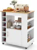 A white kitchen cart with a wooden countertop, displaying various kitchen items. Podgląd zdjęcia produktu