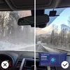 A split image showing a car windshield with condensation on the left and a clear windshield with a snowy road view on the right. A dehumidifier packet is shown in the lower right corner. Voir les images du produit