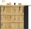 A close-up view of a wooden bar cabinet with black accents. Produktbild-Vorschau