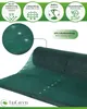A roll of dark green shading net is shown, with a close-up inset of the material and several informational icons and text boxes at the top. Produktbild-Vorschau