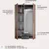 An open wardrobe showing its internal compartments and features, with text labels indicating dimensions and load capacities. Produktbild-Vorschau