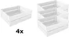 Two groups of white wooden crates are shown against a white background. The group on the left shows one crate, and the group on the right shows three stacked crates. Produktbild-Vorschau