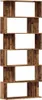 A tall, narrow bookshelf with a rustic wood-grain finish is shown against a white background. Produktbild-Vorschau