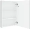 An open white cabinet with three shelves and visible hinges. Produktbild-Vorschau