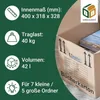 A cardboard box with product information displayed next to it. Produktbild-Vorschau