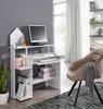 A home office setup with a white computer desk, monitor, keyboard, and chair. Produktbild-Vorschau