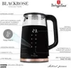 A black electric kettle with rose gold accents, displayed with feature callouts. Náhled obrázku produktu
