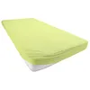 A light green fitted sheet is shown on a mattress, with the elastic edge bunched up. Produktbild-Vorschau