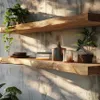 Massives Eichenregal mit Naturkante/Baumkante 110x30x2,5cm, Produktbild-Vorschau 3