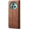 A brown leather flip case for a smartphone is shown against a white background. Produktbild-Vorschau