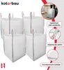 A marketing image showcasing multiple white Big Bags with red and blue stitching, along with text overlays highlighting product features and brand. Produktbild-Vorschau