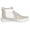 A white leather bootie with a decorative laser-cut pattern. Produktbild-Vorschau